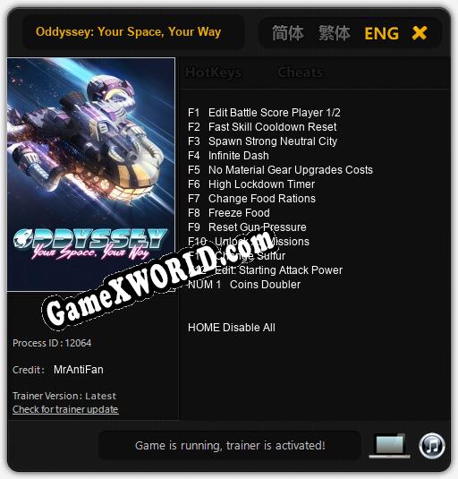 Oddyssey: Your Space, Your Way: ТРЕЙНЕР И ЧИТЫ (V1.0.74)