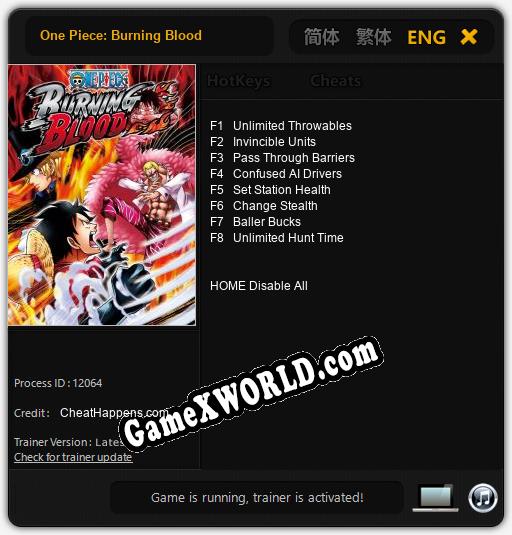 One Piece: Burning Blood: Трейнер +8 [v1.6]