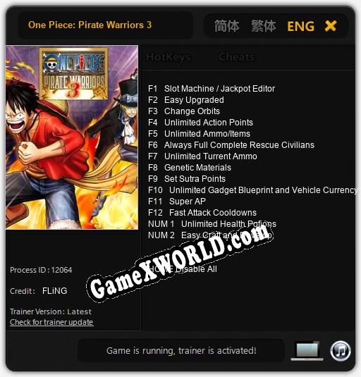 One Piece: Pirate Warriors 3: ТРЕЙНЕР И ЧИТЫ (V1.0.67)