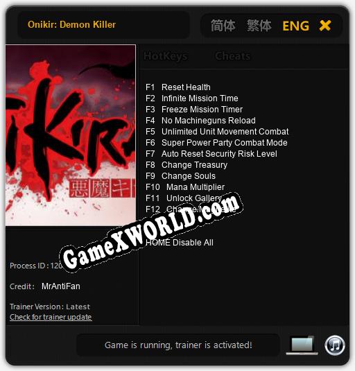 Onikir: Demon Killer: Трейнер +12 [v1.9]