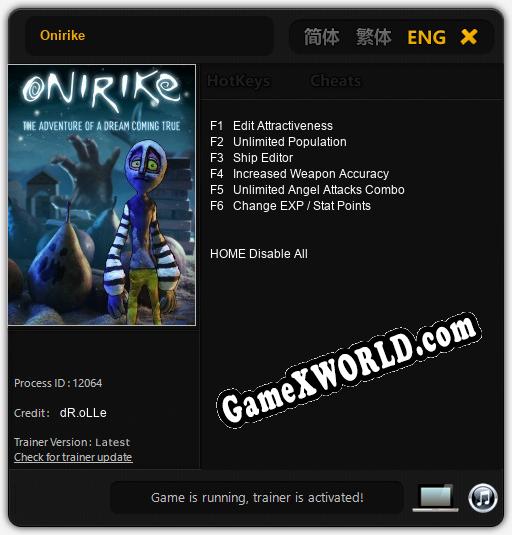 Трейнер для Onirike [v1.0.6]