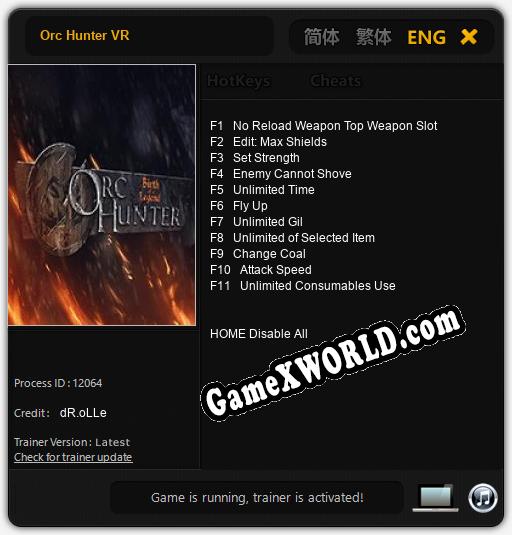 Трейнер для Orc Hunter VR [v1.0.4]