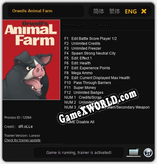 Трейнер для Orwells Animal Farm [v1.0.8]