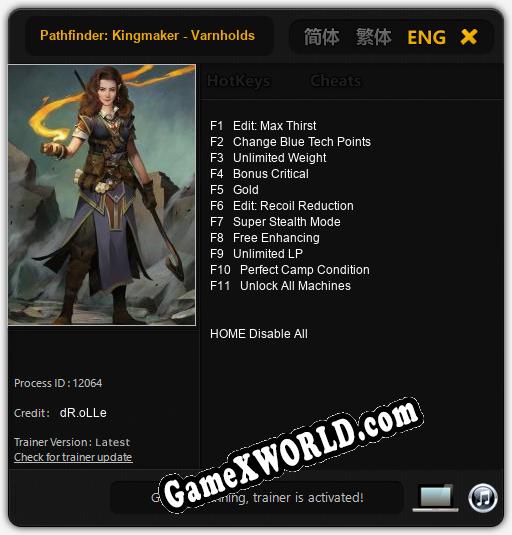 Pathfinder: Kingmaker - Varnholds Lot: Трейнер +11 [v1.3]