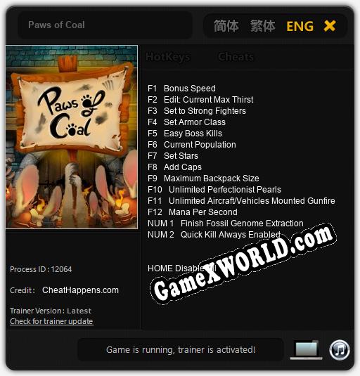 Paws of Coal: ТРЕЙНЕР И ЧИТЫ (V1.0.87)