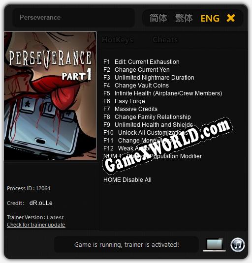 Трейнер для Perseverance [v1.0.1]