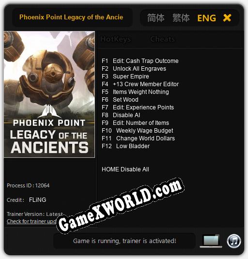 Phoenix Point Legacy of the Ancients: ТРЕЙНЕР И ЧИТЫ (V1.0.19)