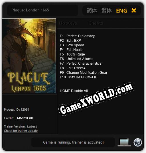 Plague: London 1665: Трейнер +10 [v1.3]