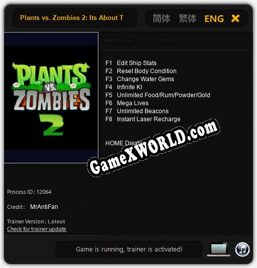 Plants Vs Zombies 2 Trainer +2