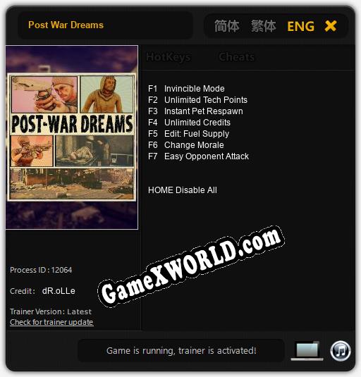 Трейнер для Post War Dreams [v1.0.4]