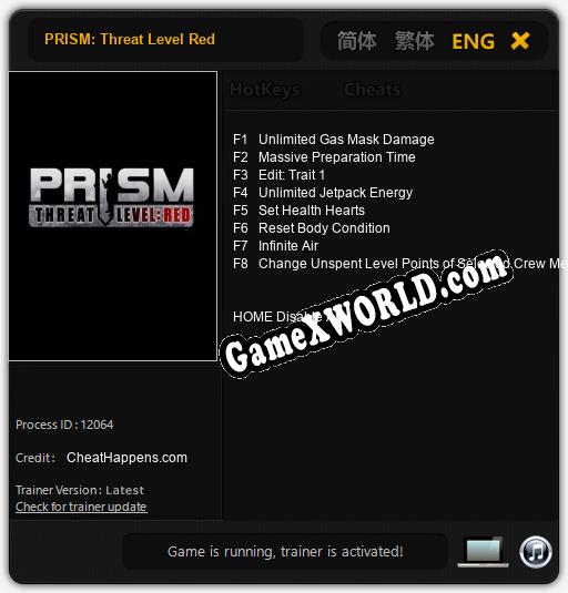 PRISM: Threat Level Red: Трейнер +11 [v1.6]
