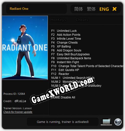 Radiant One: Трейнер +15 [v1.9]