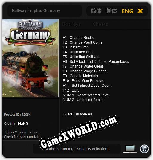 Трейнер для Railway Empire: Germany [v1.0.1]