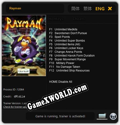 Rayman: ТРЕЙНЕР И ЧИТЫ (V1.0.62)