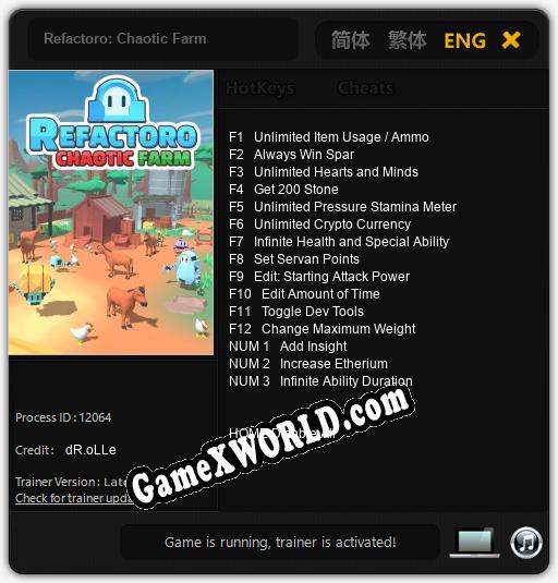 Трейнер для Refactoro: Chaotic Farm [v1.0.8]