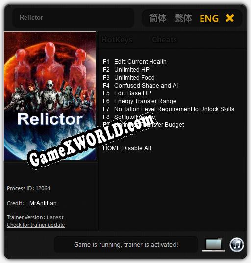 Relictor: Трейнер +9 [v1.9]