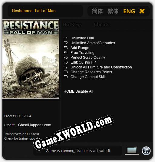 Resistance: Fall of Man: Трейнер +9 [v1.9]