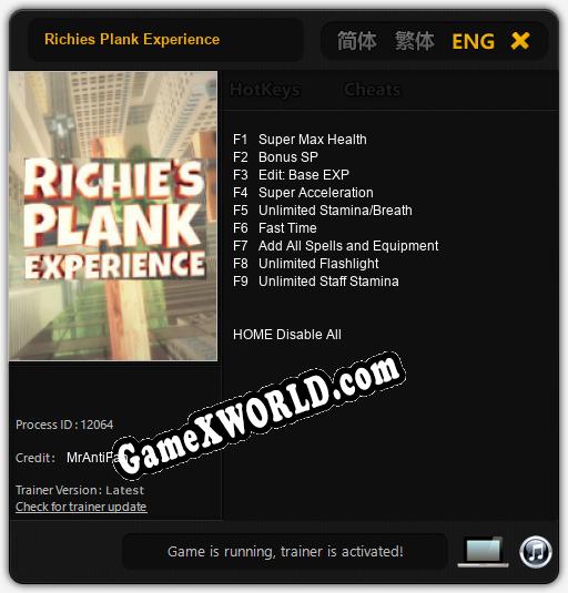 Richies Plank Experience: ТРЕЙНЕР И ЧИТЫ (V1.0.72)