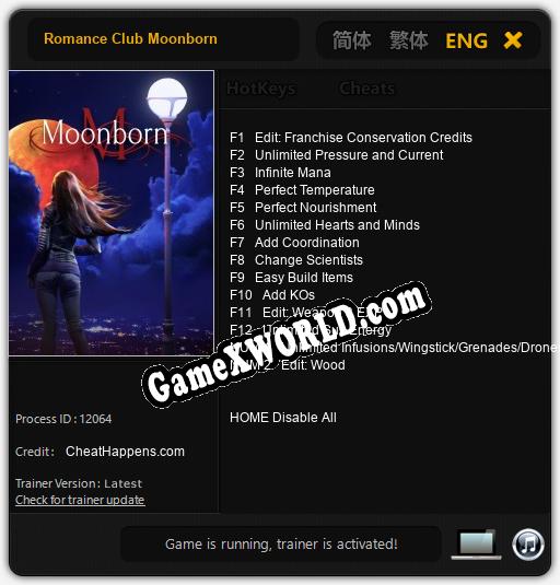 Трейнер для Romance Club Moonborn [v1.0.8]