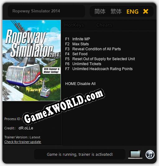 Ropeway Simulator 2014: Трейнер +7 [v1.3]