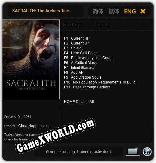 Трейнер для SACRALITH: The Archers Tale [v1.0.4]