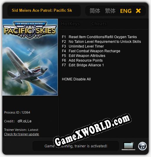 Sid Meiers Ace Patrol: Pacific Skies: Трейнер +7 [v1.6]