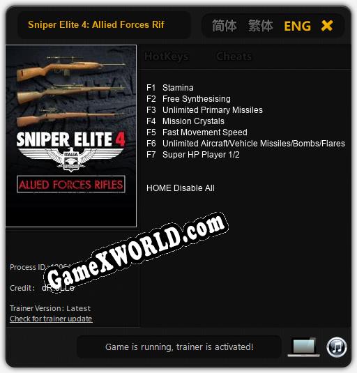 Sniper Elite 4: Allied Forces Rifle Pack: Трейнер +7 [v1.5]