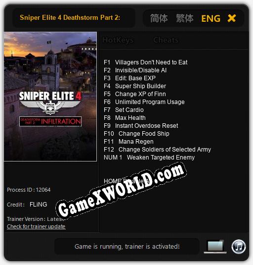 Sniper Elite 4 Deathstorm Part 2: Infiltration: Трейнер +13 [v1.7]