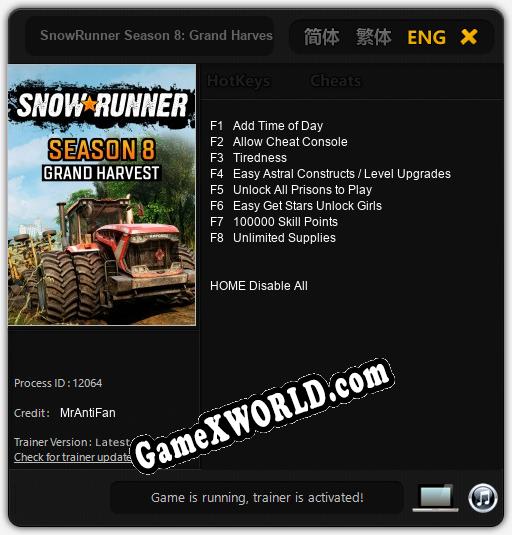 SnowRunner Season 8: Grand Harvest: Трейнер +8 [v1.2]