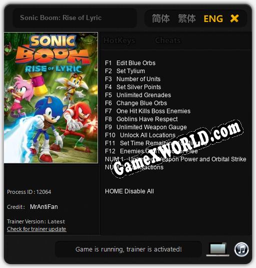 Трейнер для Sonic Boom: Rise of Lyric [v1.0.1]