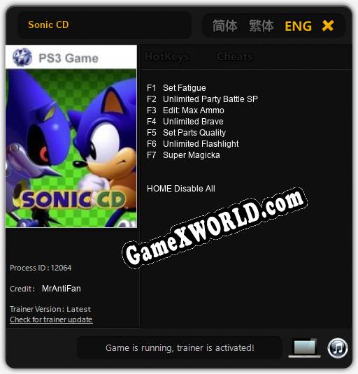 Sonic CD: ТРЕЙНЕР И ЧИТЫ (V1.0.22)
