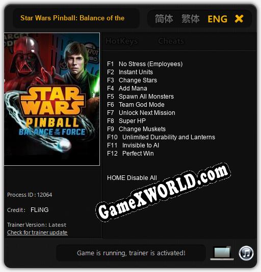Star Wars Pinball: Balance of the Force 2: Трейнер +12 [v1.3]