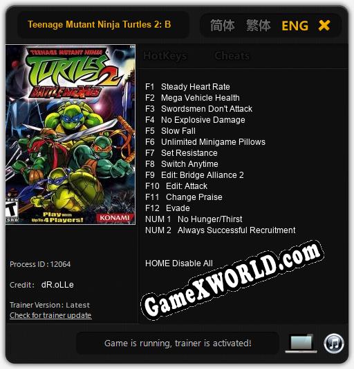 Трейнер для Teenage Mutant Ninja Turtles 2: Battle Nexus [v1.0.5]