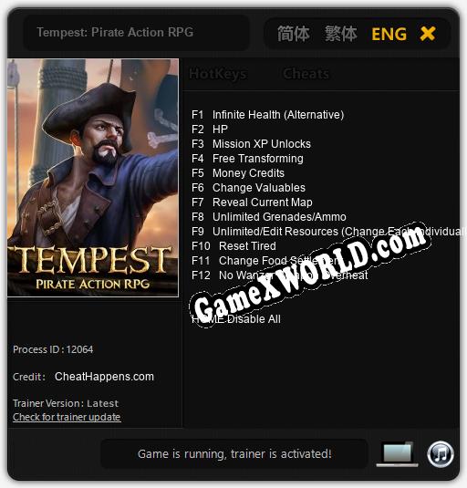 Tempest: Pirate Action RPG: Трейнер +12 [v1.2]