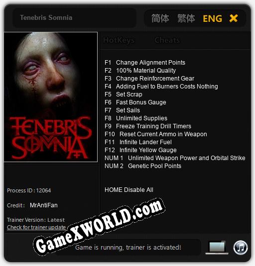 Трейнер для Tenebris Somnia [v1.0.1]