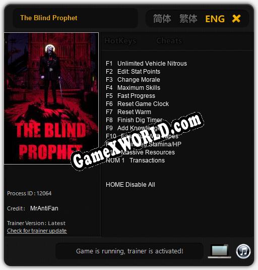 The Blind Prophet: ТРЕЙНЕР И ЧИТЫ (V1.0.89)
