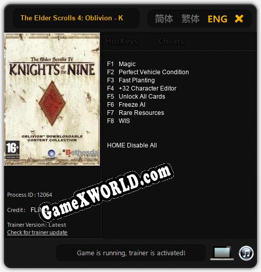 The Elder Scrolls 4: Oblivion - Knights of the Nine: Читы, Трейнер +8 [FLiNG]