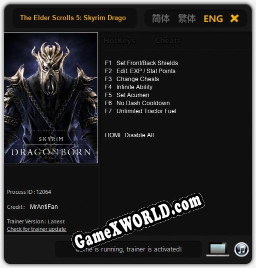 Трейнер для The Elder Scrolls 5: Skyrim Dragonborn [v1.0.9]