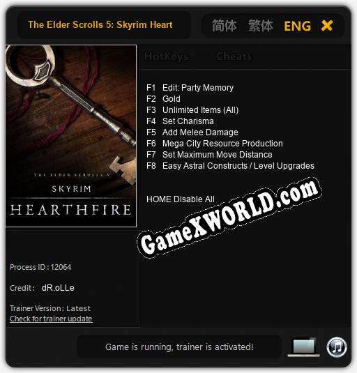 The Elder Scrolls 5: Skyrim Hearthfire: Читы, Трейнер +8 [dR.oLLe]