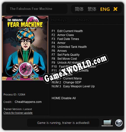 Трейнер для The Fabulous Fear Machine [v1.0.3]