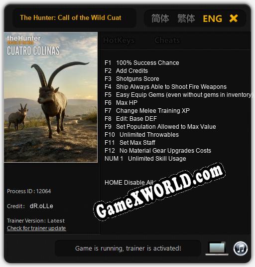 The Hunter: Call of the Wild Cuatro Colinas: ТРЕЙНЕР И ЧИТЫ (V1.0.45)