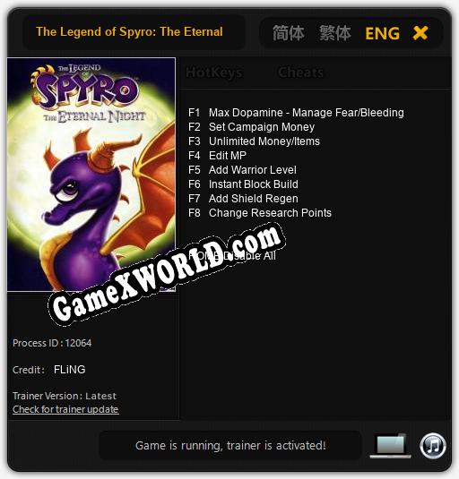 Трейнер для The Legend of Spyro: The Eternal Night [v1.0.5]
