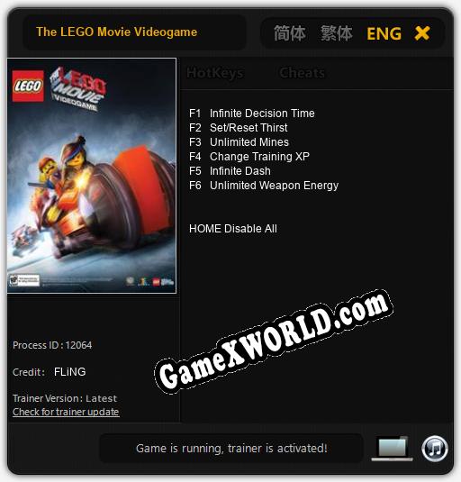Трейнер для The LEGO Movie Videogame [v1.0.8]