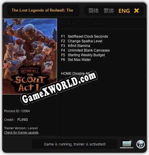 Трейнер для The Lost Legends of Redwall: The Scout [v1.0.4]
