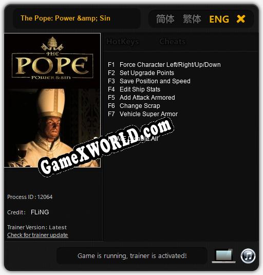 Трейнер для The Pope: Power & Sin [v1.0.4]