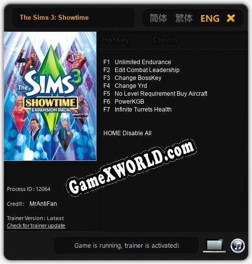 The Sims 3: Showtime: Трейнер +7 [v1.7]
