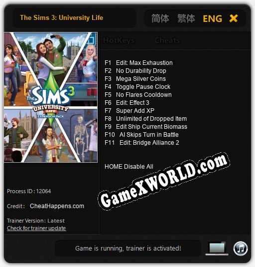 The Sims 3: University Life: Трейнер +11 [v1.2]