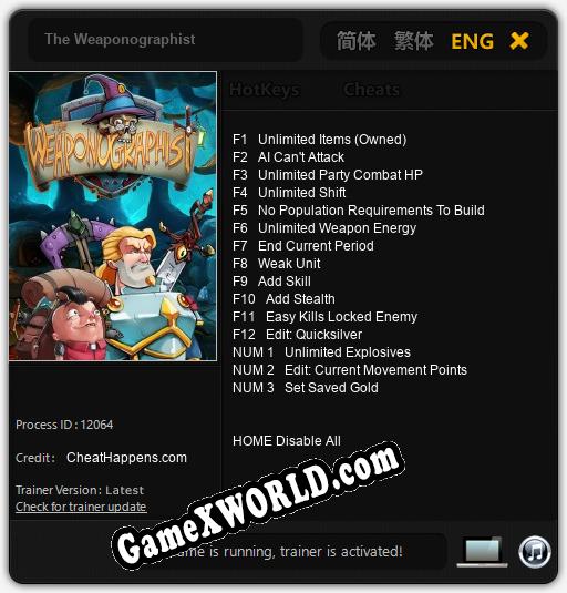 The Weaponographist: ТРЕЙНЕР И ЧИТЫ (V1.0.40)