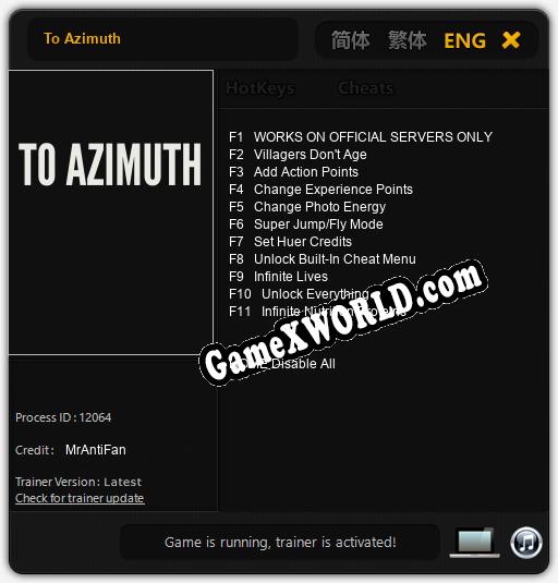 Трейнер для To Azimuth [v1.0.2]