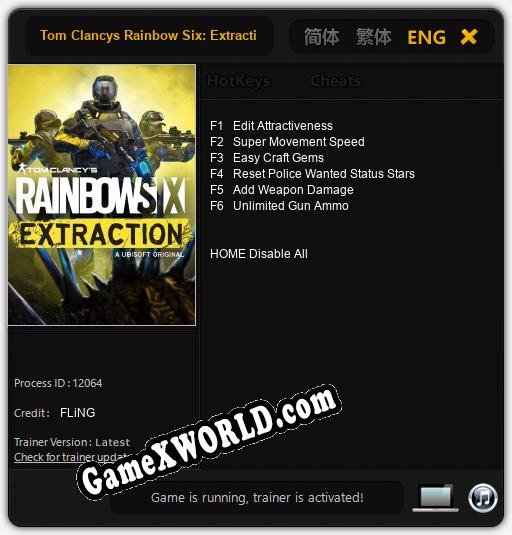 Трейнер для Tom Clancys Rainbow Six: Extraction [v1.0.9]